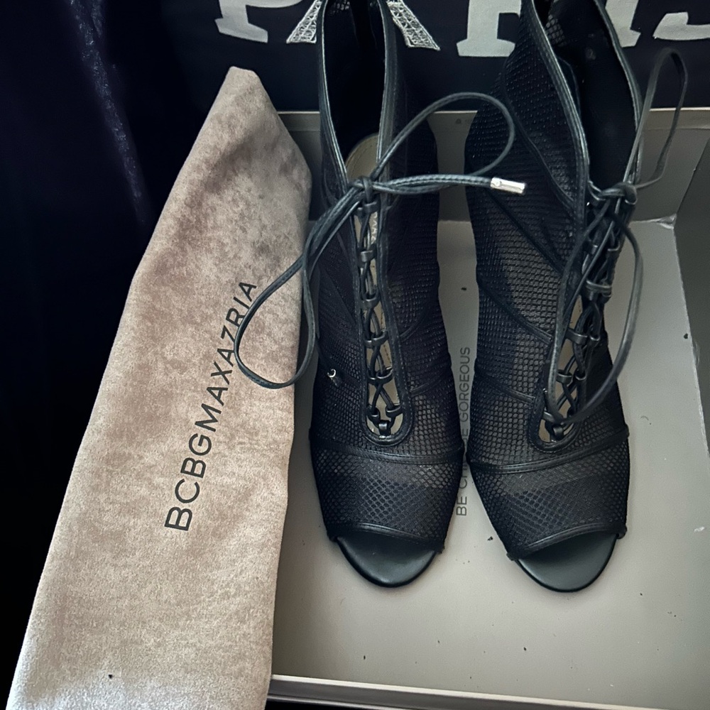 BCBGMaxAzria Black Mesh Lace-Up Heels